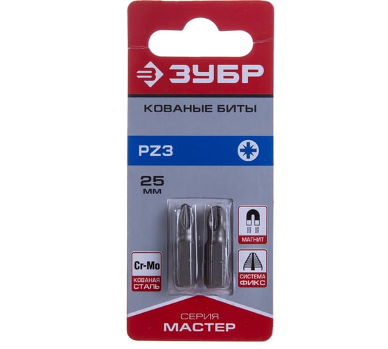 Биты "МАСТЕР" 2 шт. (25 мм; PZ3) Зубр 26003-3-25-2