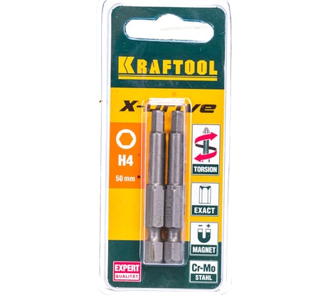 Биты "EXPERT" (E 1/4"; HEX 4; 50 мм; 2 шт.) KRAFTOOL 26127-4-50-2