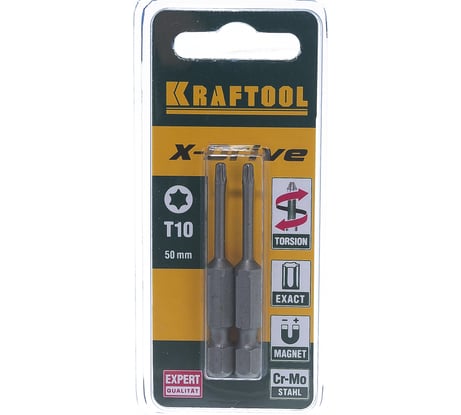 Биты "EXPERT" (E 1/4"; Т 10; 50 мм; 2 шт.) KRAFTOOL 26125-10-50-2
