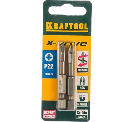 Биты "EXPERT" (E 1/4"; PZ 2; 50 мм; 2 шт.) KRAFTOOL 26123-2-50-2