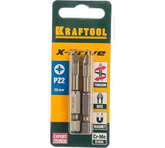 Биты "EXPERT" (E 1/4"; PZ 2; 50 мм; 2 шт.) KRAFTOOL 26123-2-50-2 1