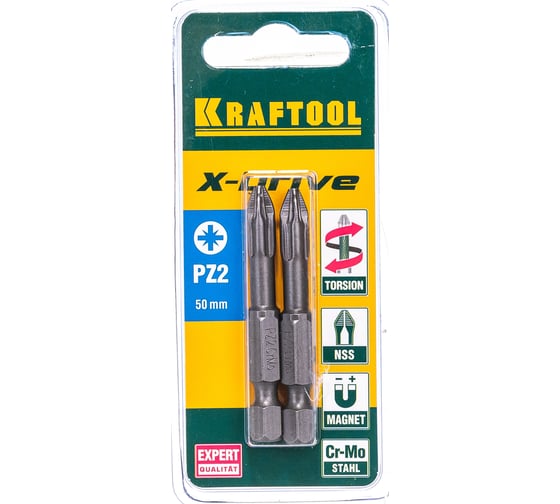 Биты "EXPERT" (E 1/4"; PZ 2; 50 мм; 2 шт.) KRAFTOOL 26123-2-50-2