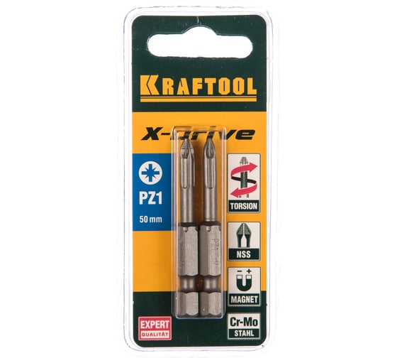 Биты "EXPERT" (E 1/4"; PZ 1; 50 мм; 2 шт.) KRAFTOOL 26123-1-50-2