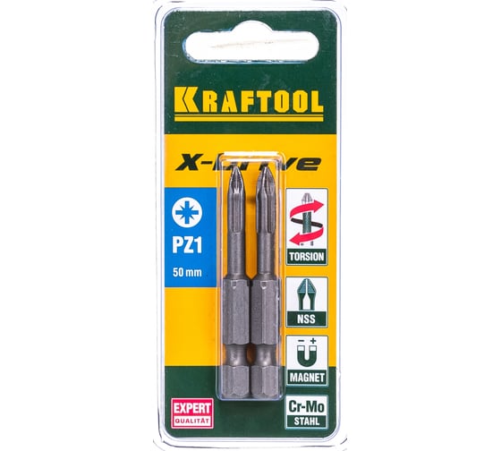 Биты "EXPERT" (E 1/4"; PZ 1; 50 мм; 2 шт.) KRAFTOOL 26123-1-50-2