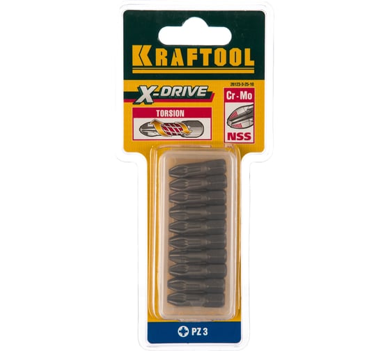 Биты "EXPERT" (C 1/4"; PZ 3; 25 мм; 10 шт.) KRAFTOOL 26123-3-25-10