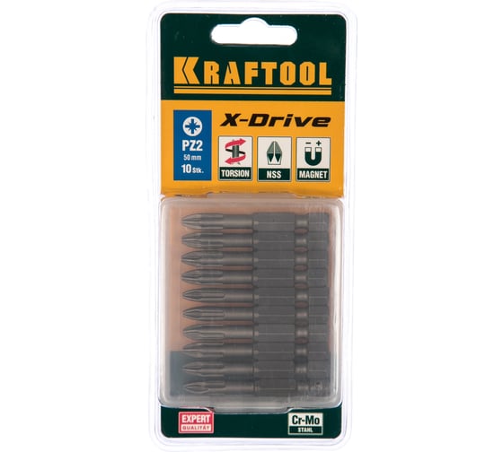 Биты "EXPERT" (E 1/4"; PZ 2; 50 мм; 10 шт.) KRAFTOOL 26123-2-50-10