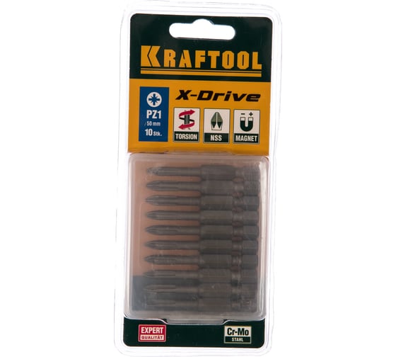 Биты "EXPERT" (E 1/4"; PZ 1; 50 мм; 10 шт.) KRAFTOOL 26123-1-50-10
