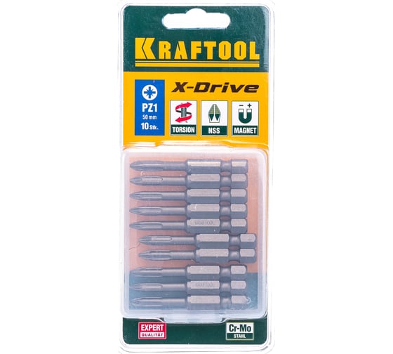 Биты "EXPERT" (E 1/4"; PZ 1; 50 мм; 10 шт.) KRAFTOOL 26123-1-50-10