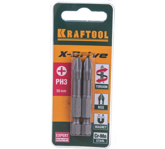 Биты "EXPERT" (E 1/4"; PH 3; 50 мм; 2 шт.) KRAFTOOL 26121-3-50-2