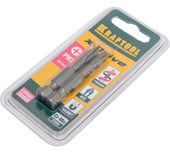 Биты торсионные кованые X-Drive PH2, 50мм, 2шт KRAFTOOL 26121-2-50-2