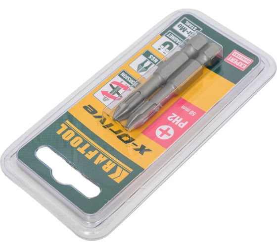 Биты торсионные кованые X-Drive PH2, 50мм, 2шт KRAFTOOL 26121-2-50-2