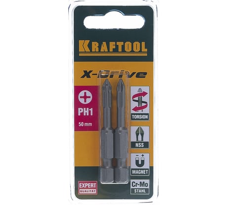 Биты "EXPERT" (E 1/4"; PH 1; 50 мм; 2 шт.) KRAFTOOL 26121-1-50-2