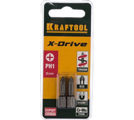 Биты "EXPERT" (C 1/4"; PH 1; 25 мм; 2 шт.) KRAFTOOL 26121-1-25-2