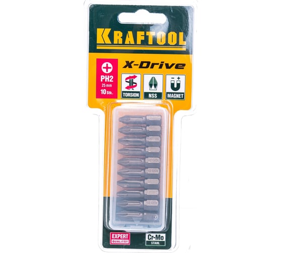 Биты "EXPERT" (C 1/4"; PH 2; 25 мм; 10 шт.) KRAFTOOL 26121-2-25-10