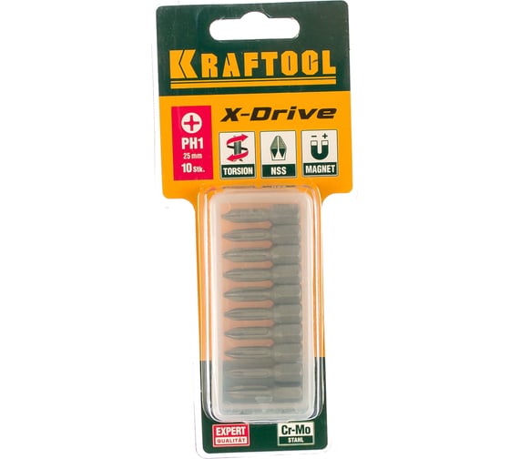 Биты "EXPERT" (C 1/4"; PH 1; 25 мм; 10 шт.) KRAFTOOL 26121-1-25-10