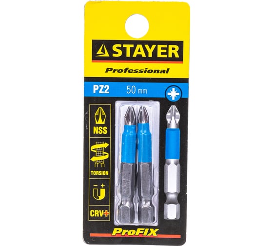 Биты (E 1/4"; PZ 2; 50 мм; 2 шт.) STAYER 26223-2-50-02