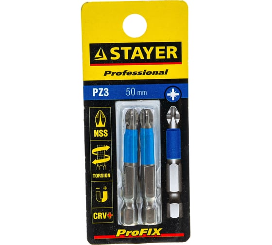 Биты (E 1/4"; PZ 3; 50 мм; 2 шт.) STAYER 26223-3-50-02