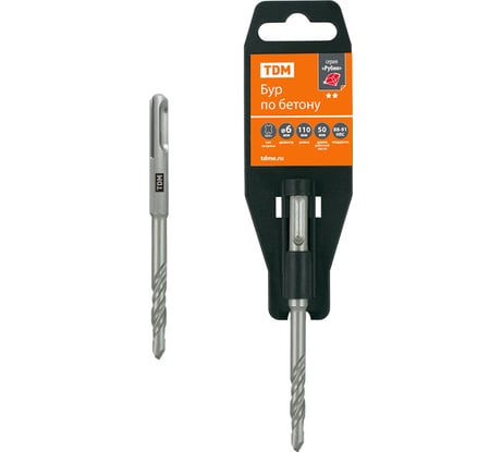 Бур по бетону Рубин 6х110х50 мм, SDS-Plus, 2 резца, пластиковый держатель, 1 шт TDM ELECTRIC SQ1094-0101