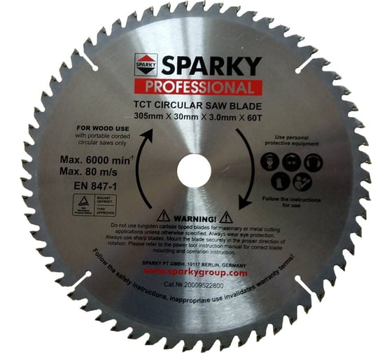 Диск пильный (305х3x30 мм; T60) по дереву Sparky 20009522800