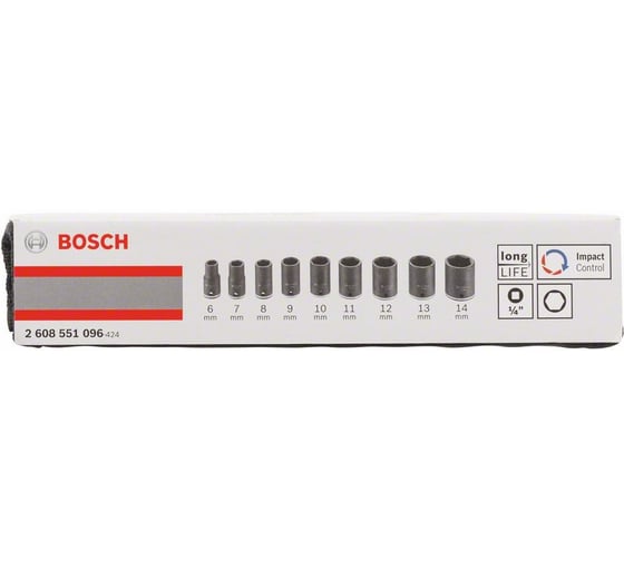 Набор торцевых головок 9 шт. (6-14 мм; 1/4") Bosch 2608551096