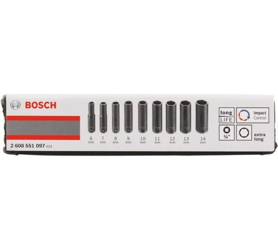 Набор торцовых головок 9 шт. (6-14 мм; 1/4") Bosch 2608551097