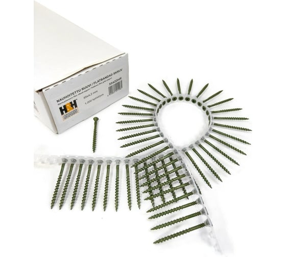 Ленточные саморезы PH2, 4.2x55 мм, Ruspert Green, дерево-дерево, 1000 шт H&H 5542DHR