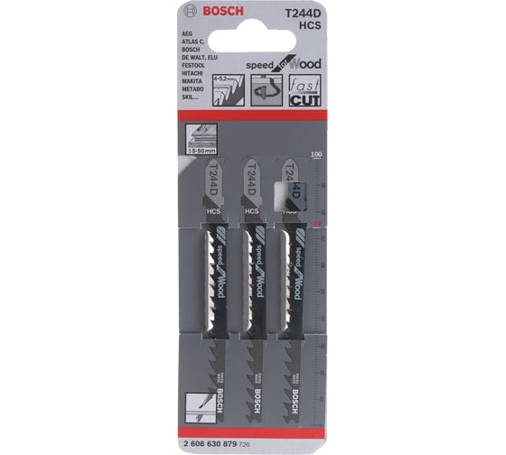 Полотна пильные T 244 D Speed for Wood для лобзика 3 шт. (100 мм; HCS) Bosch 2608630879