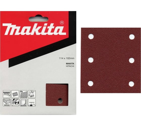 Бумага шлифовальная на липучке 114х102 мм, P60, 10 шт для BO4554, BO4555 Makita P-33093