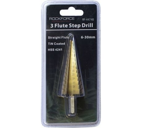 Сверло ступенчатое Rockforce TIN HSS 4241, в блистере RF-44746(49326)