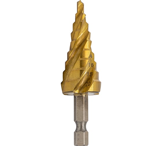 Сверло ступенчатое спиральное Rockforce TIN HSS M2, в блистере RF-44744S(49324)