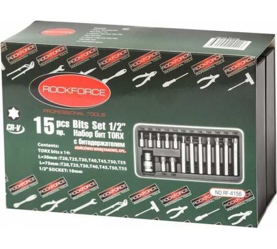 Набор бит с битодержателем (15 предметов; TORX; 1/2") ROCKFORCE RF-4156C RF-4156/C/(27210)