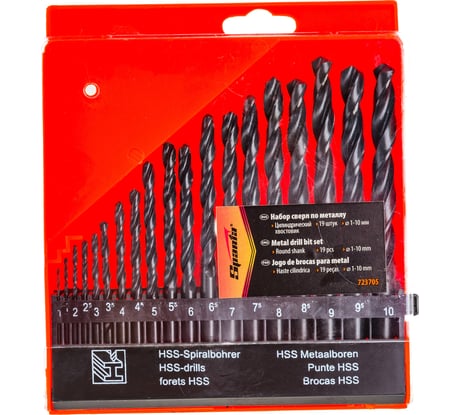 Набор сверл по металлу, SPARTA 1-10 мм, HSS,19 шт, пласт. бокс, цилин. хвостовик// 723705