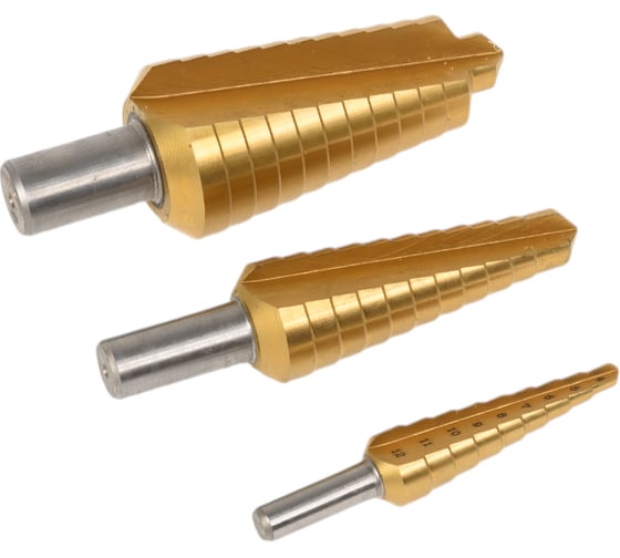 Набор из ступенчатых сверл 4-12 мм/10-20 мм/6-30 мм, HSSE TiN, 3 шт Bucovice Tools 646804