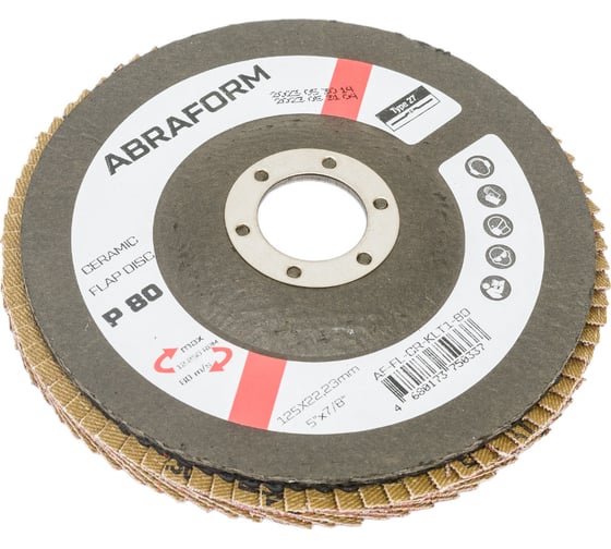 Круг лепестковый торцевой, прямой, керамика 125х22.2 мм, P-80 ABRAFORM AF-FLAP-FT-125-P80-CRM