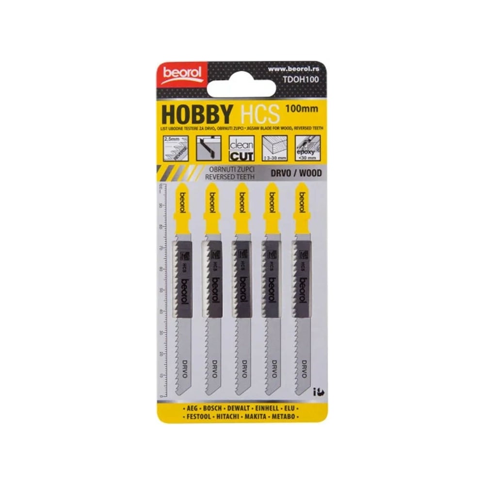 Пилки "hobby" по дереву и пластику 5 шт, 100 мм для лобзика BEOROL ...