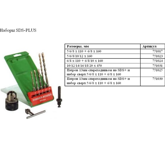 Буры для перфоратора SDS+ Hitachi в наборе 6/8х110+6/8/10х160 мм HTC-751024