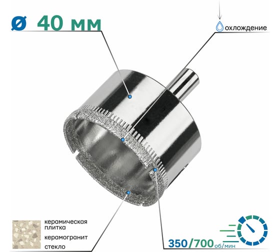 Коронка алмазная по керамике и стеклу 40x55 мм TORGWIN S16076