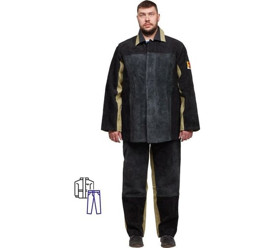 Летний костюм сварщика ООО Комус брезент-спилок, хаки/черный, р. 48-50, рост 182-188 1021415