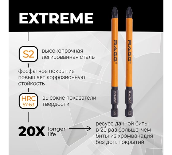 Биты магнитные PZ2, 100 мм, 2 шт, s2 rage by VIRA 554137
