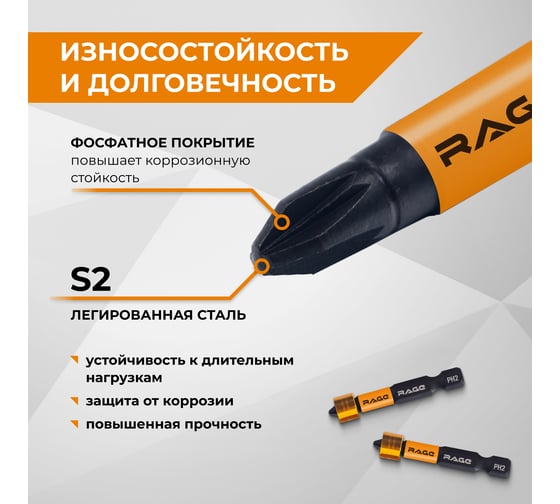 Биты магнитные с ограничителем PZ2, 50 мм, 2 шт, s2 rage by VIRA 554134