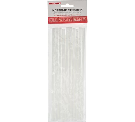 Клеевые стержни 7х200 мм, белые, 10 шт для клеевого пистолета REXANT 09-1105