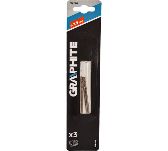Сверло по металлу 2.5 мм, 3 шт, HSS-Co GRAPHITE 57H018 1