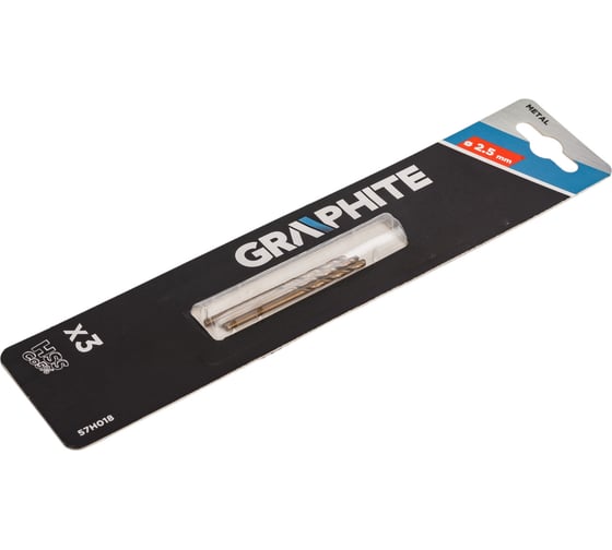 Сверло по металлу 2.5 мм, 3 шт, HSS-Co GRAPHITE 57H018