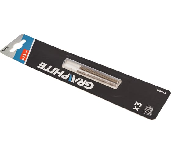 Сверло по металлу 2.5 мм, 3 шт, HSS-Co GRAPHITE 57H018