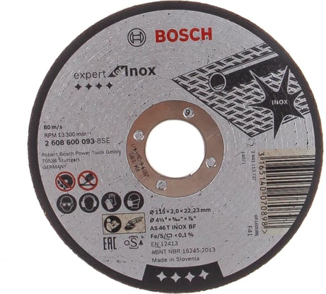 Диск отрезной по нержавеющей стали 115х22,2 мм Bosch 2.608.600.093