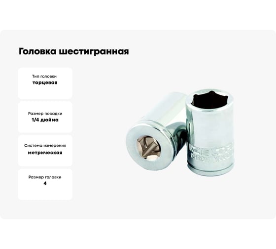 Головка шестигранная 4 мм, 1/4"DR IZELTAS 1107060004