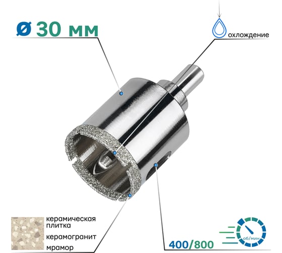 Коронка алмазная с центрирующим сверлом по керамограниту 30 мм TORGWIN S49050