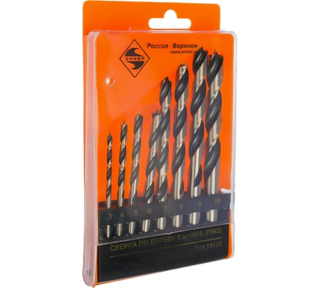 Набор сверл по дереву 8 шт.(D 3; 4; 5; 6; 7; 8; 9; 10 мм) Энкор 19132