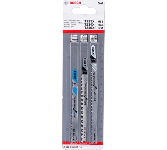 Набор пилок для лобзика универсальный 3 шт. (T123X; T234X; T345XF) Bosch 2.607.010.515