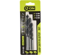 Набор сверл по дереву 3 шт, 6, 8, 10 мм, цилиндрический хвостовик On 14-21-633